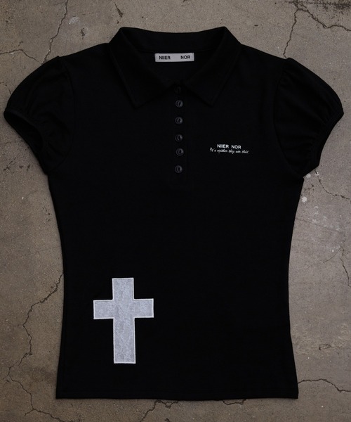 NIIER NOR(ニアノア)の「A'GEM/9 × .kom 『NIIER NOR/ニーアノア』 PUFF SLEEVE PIQUE TEE/パフスリーブピークポロTシャツ(ポロシャツ・レディース・ブラック/ホワイト・FREE)」の13枚目の写真