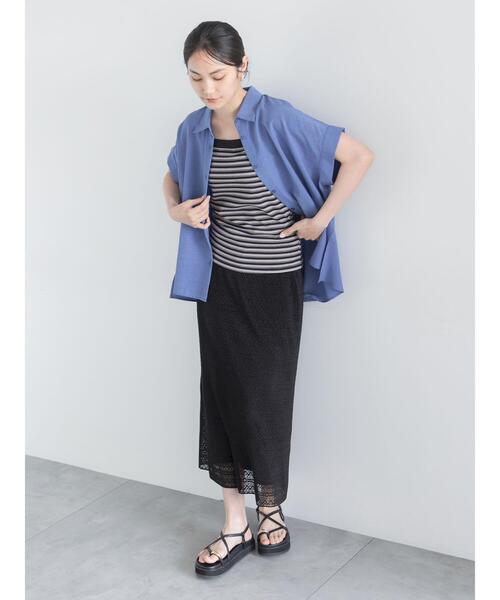 Te chichi（テチチ）の「ライトタンブラー半袖シャツ（シャツ/ブラウス・レディース・オフホワイト/チャコールグレー/ブルー・F）」の16枚目の写真