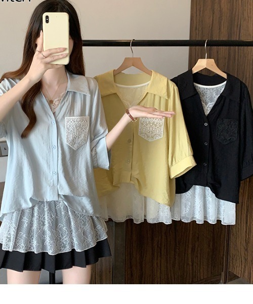 witch(ウイッチ)の「レイヤード風ブラウスレースデザイン(シャツ/ブラウス・レディース・ブラック/イエロー/ブルー・L/M/XL)」の18枚目の写真