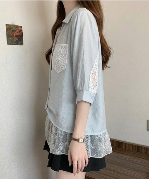 witch(ウイッチ)の「レイヤード風ブラウスレースデザイン(シャツ/ブラウス・レディース・ブラック/イエロー/ブルー・L/M/XL)」の17枚目の写真