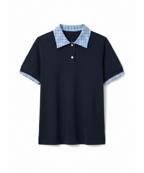 LUCPY(ラクピー)の「チェックカラー配色ポロニットトップス(その他トップス・レディース・ネイビー・SMALL/LARGE/MEDIUM/X-LARGE)」の5枚目の写真