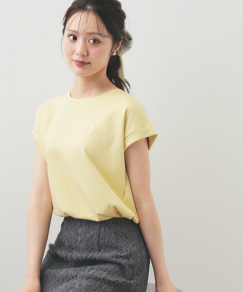 index(インデックス)の「【接触冷感/UV】ワンポイント刺繍Tシャツ《7col/XS~3L/洗濯機OK》(Tシャツ/カットソー・レディース・ライトイエロー系/ナチュラル/ネイビー/オフホワイト/ボルドー/グレー/ブラウン系その他5・36/38/40/34/42/44)」の16枚目の写真