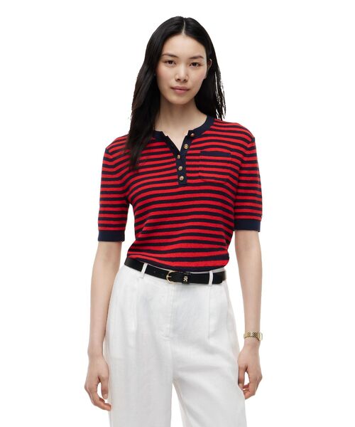 TOMMY HILFIGER(トミーヒルフィガー)の「ゴールドボタンショートスリーブヘンリーネックカットソー(ニット/セーター・レディース・ホワイト系その他7/マルチ・XX-SMALL/SMALL/X-SMALL)」の2枚目の写真