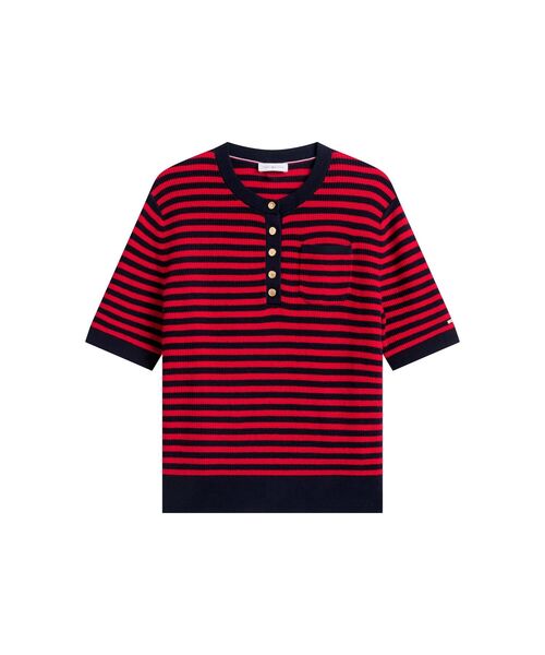 TOMMY HILFIGER(トミーヒルフィガー)の「ゴールドボタンショートスリーブヘンリーネックカットソー(ニット/セーター・レディース・ホワイト系その他7/マルチ・XX-SMALL/SMALL/X-SMALL)」の9枚目の写真