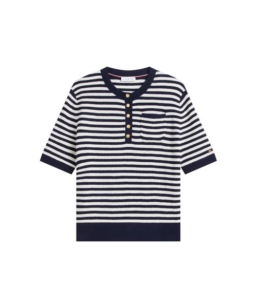 TOMMY HILFIGER(トミーヒルフィガー)の「ゴールドボタンショートスリーブヘンリーネックカットソー(ニット/セーター・レディース・ホワイト系その他7/マルチ・XX-SMALL/SMALL/X-SMALL)」の5枚目の写真