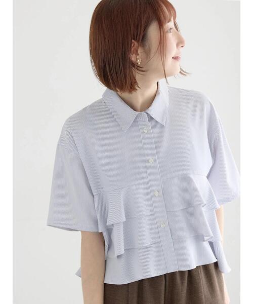 Te chichi（テチチ）の「半袖ティアードフリルクロップトシャツ（シャツ/ブラウス・レディース・ピンク/サックスブルー/グレー・F）」の2枚目の写真