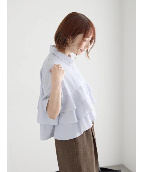 Te chichi（テチチ）の「半袖ティアードフリルクロップトシャツ（シャツ/ブラウス・レディース・ピンク/サックスブルー/グレー・F）」の13枚目の写真