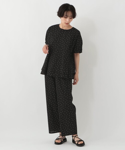 Afternoon Tea(アフタヌーンティー)の「インド製リネン混ドット柄イージーパンツ(その他パンツ・レディース・ブラック・MEDIUM)」の4枚目の写真
