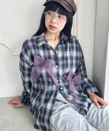 シアーリボンオーバーチェックシャツ