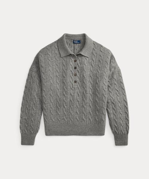 POLO RALPH LAUREN(ポロ ラルフ ローレン)の「ケーブル ウールカシミヤ ポロカラー セーター(ニット/セーター・レディース・グレー系・S/M/XS)」の4枚目の写真