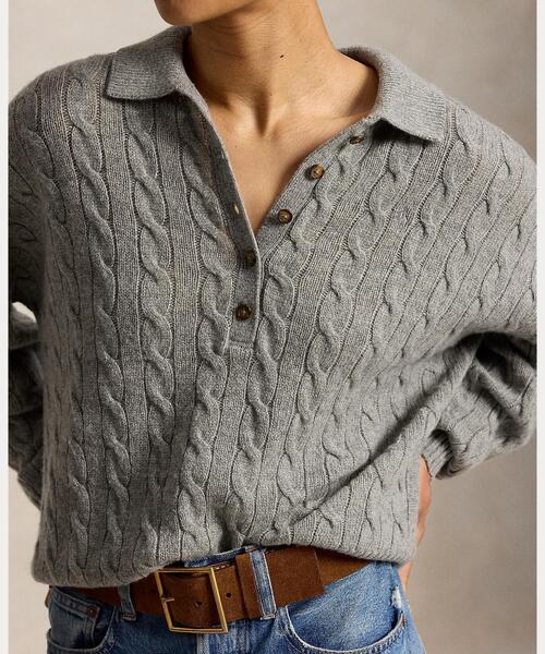 POLO RALPH LAUREN(ポロ ラルフ ローレン)の「ケーブル ウールカシミヤ ポロカラー セーター(ニット/セーター・レディース・グレー系・S/M/XS)」の7枚目の写真
