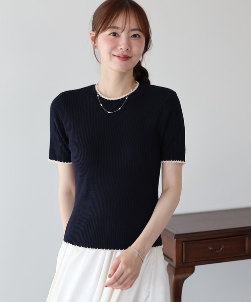 BLUEEAST(ブルーイースト)の「バイカラースカラップリブニット(ニット/セーター・レディース・アイボリー/ネイビー/ピンク・MEDIUM)」の15枚目の写真