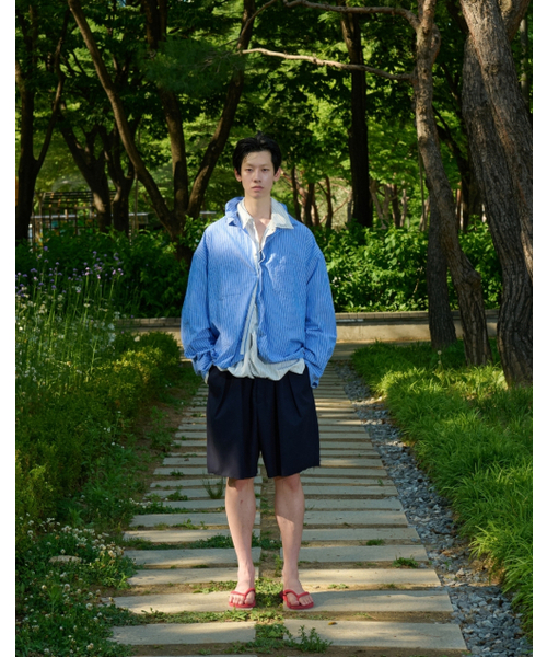 RE : Shape Memory Wire Shirt [BLUE STRIPE]（シャツ/ブラウス