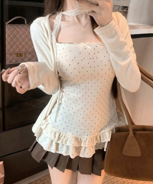 Miniministore(ミニミニストア)の「アンサンブルレディースカーデキャミソール(アンサンブル・レディース・チャコールグレー/アイボリー・FREE)」の1枚目の写真