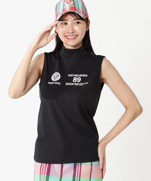 PEARLY GATES(パーリーゲイツ)の「【PEARLY GATES】FD40/-FD100dベア擬似メッシュスリーブレスハイネックカットソー(Tシャツ/カットソー・レディース・ホワイト/ネイビー・MEDIUM/X-SMALL)」の3枚目の写真