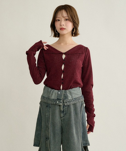 mideal(マイディール)の「design rib tops / デザインリブトップス(Tシャツ/カットソー・レディース・アイボリー/グレー/ブラウン/ボルドー・FREE)」の12枚目の写真