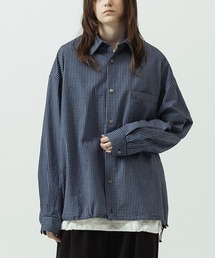 【SLICK/スリック】Mini Check Seersucker Oversized Drawstring Shirt/ミニチェック シアサッカー オーバーサイズドローストリングシャツ/リラックスシルエット