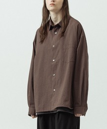 【SLICK/スリック】Mini Check Seersucker Oversized Drawstring Shirt/ミニチェック シアサッカー オーバーサイズドローストリングシャツ/リラックスシルエット