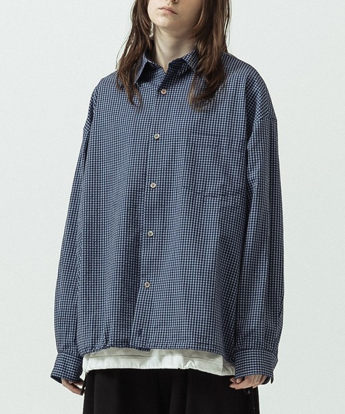 SLICK(スリック)の「【SLICK/スリック】Mini Check Seersucker Oversized Drawstring Shirt/ミニチェック シアサッカー オーバーサイズドローストリングシャツ/リラックスシルエット(シャツ/ブラウス・メンズ・ライトカーキ/ネイビー/ブラウン・3/2/1)」の18枚目の写真