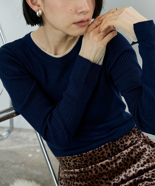 FREAK'S STORE(フリークスストア)の「ウォッシャブル 配色 レイヤード シアーニット/洗えるニット(Tシャツ/カットソー・レディース・ピンク/ネイビー/ライトグレー/ブラック・フリ-)」の11枚目の写真