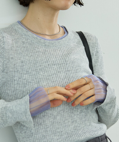 FREAK'S STORE(フリークスストア)の「ウォッシャブル 配色 レイヤード シアーニット/洗えるニット(Tシャツ/カットソー・レディース・ピンク/ネイビー/ライトグレー/ブラック・フリ-)」の19枚目の写真