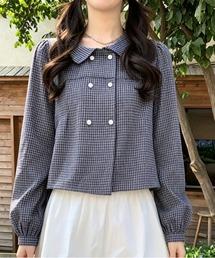 かわいいチェック柄ダブルボタン長袖シャツ