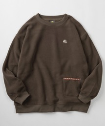 【71】【LOGOS/ロゴス】フリース リブ使い トレーナー/防寒 ワンポイント刺繍 スウェット/プルオーバー/クルーネック/ビッグシルエット/レディース