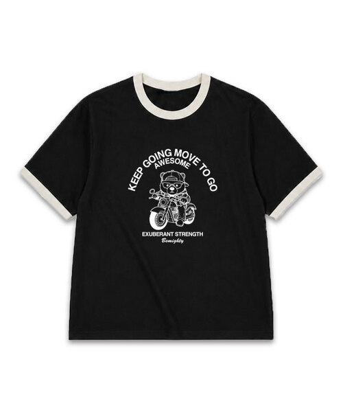BEMIGHTY(ビーマイティー)の「バイクベアオーバーサイズリンガー半袖Tシャツ(Tシャツ/カットソー・メンズ・ホワイト/ブラック・LARGE/X-LARGE/XX-LARGE)」の2枚目の写真