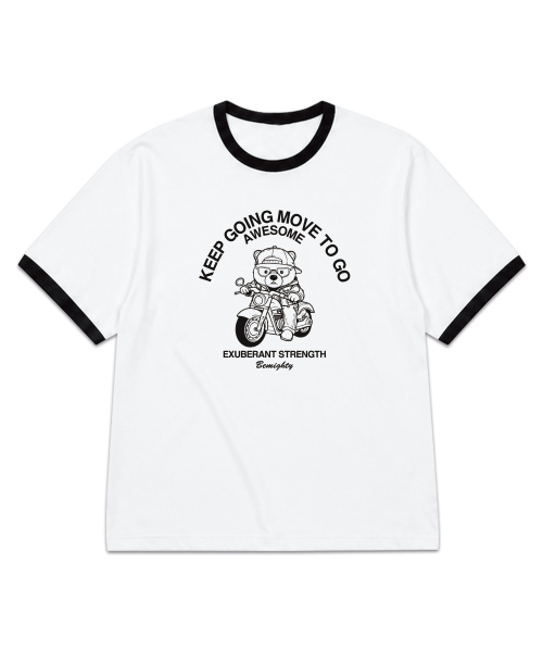 BEMIGHTY(ビーマイティー)の「バイクベアオーバーサイズリンガー半袖Tシャツ(Tシャツ/カットソー・メンズ・ホワイト/ブラック・LARGE/X-LARGE/XX-LARGE)」の3枚目の写真