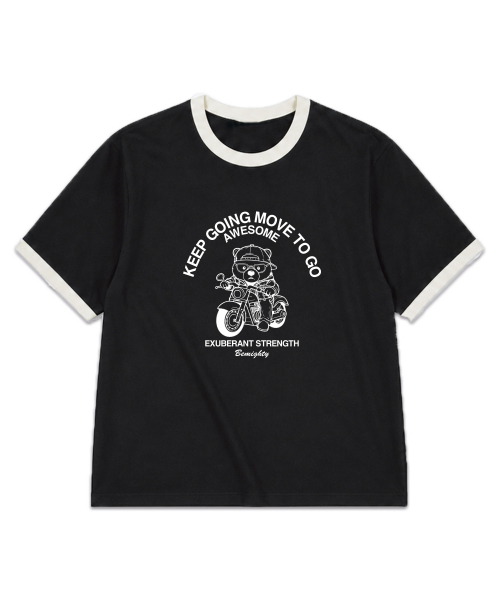 BEMIGHTY(ビーマイティー)の「バイクベアオーバーサイズリンガー半袖Tシャツ(Tシャツ/カットソー・メンズ・ホワイト/ブラック・LARGE/X-LARGE/XX-LARGE)」の4枚目の写真