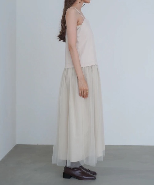 Bab(バブ)の「【選べるサイズ展開】レイヤード風チュールキャミワンピース(ワンピース・レディース・チャコールグレー/ブラウン/アイボリー・SMALL/MEDIUM)」の5枚目の写真