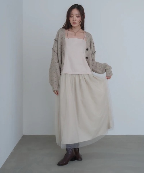 Bab(バブ)の「【選べるサイズ展開】レイヤード風チュールキャミワンピース(ワンピース・レディース・チャコールグレー/ブラウン/アイボリー・SMALL/MEDIUM)」の10枚目の写真