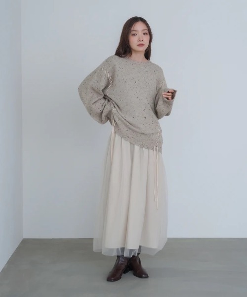 Bab(バブ)の「【選べるサイズ展開】レイヤード風チュールキャミワンピース(ワンピース・レディース・チャコールグレー/ブラウン/アイボリー・SMALL/MEDIUM)」の11枚目の写真