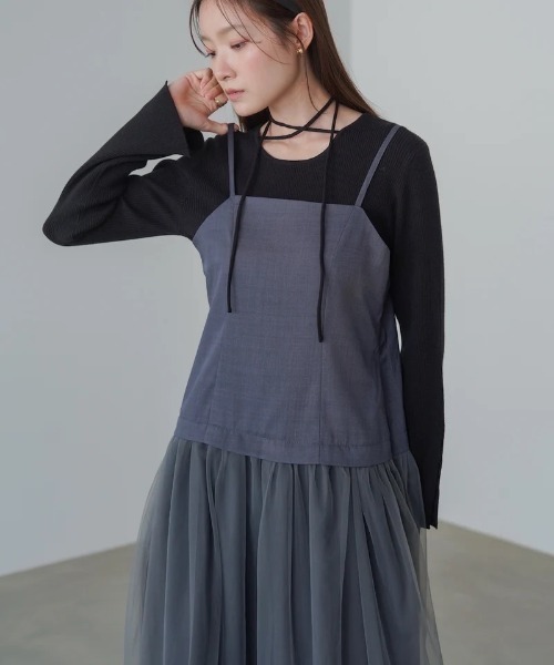 Bab(バブ)の「【選べるサイズ展開】レイヤード風チュールキャミワンピース(ワンピース・レディース・チャコールグレー/ブラウン/アイボリー・SMALL/MEDIUM)」の13枚目の写真