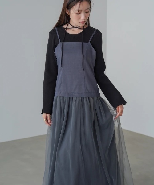 Bab(バブ)の「【選べるサイズ展開】レイヤード風チュールキャミワンピース(ワンピース・レディース・チャコールグレー/ブラウン/アイボリー・SMALL/MEDIUM)」の16枚目の写真
