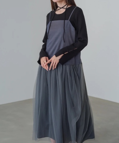 Bab(バブ)の「【選べるサイズ展開】レイヤード風チュールキャミワンピース(ワンピース・レディース・チャコールグレー/ブラウン/アイボリー・SMALL/MEDIUM)」の17枚目の写真