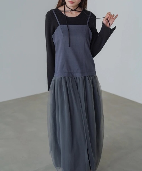 Bab(バブ)の「【選べるサイズ展開】レイヤード風チュールキャミワンピース(ワンピース・レディース・チャコールグレー/ブラウン/アイボリー・SMALL/MEDIUM)」の18枚目の写真