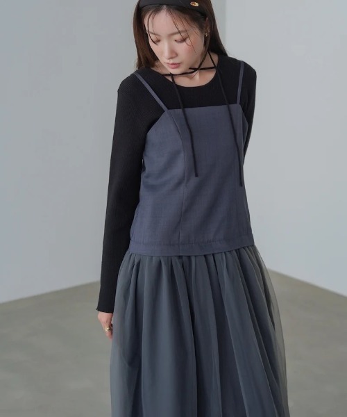 Bab(バブ)の「【選べるサイズ展開】レイヤード風チュールキャミワンピース(ワンピース・レディース・チャコールグレー/ブラウン/アイボリー・SMALL/MEDIUM)」の19枚目の写真