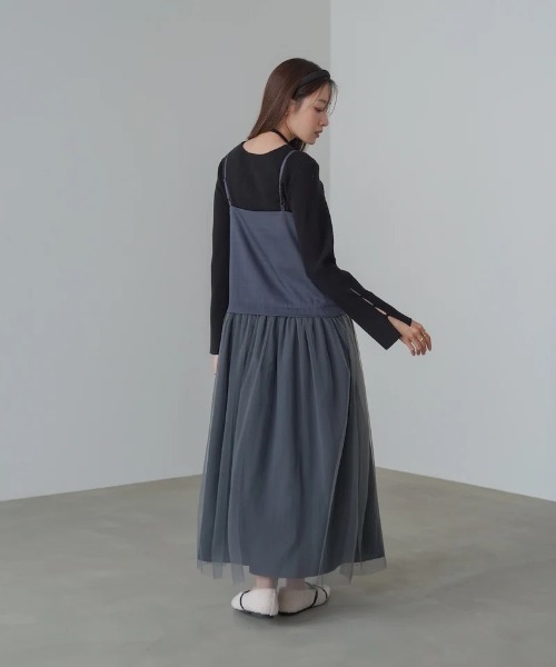Bab(バブ)の「【選べるサイズ展開】レイヤード風チュールキャミワンピース(ワンピース・レディース・チャコールグレー/ブラウン/アイボリー・SMALL/MEDIUM)」の20枚目の写真