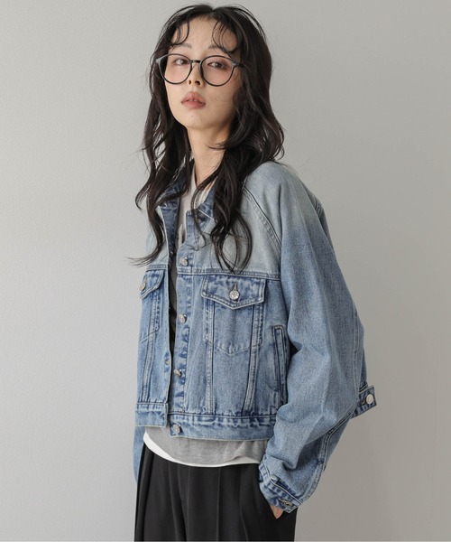 AMELY(エミリー)の「ヴィンテージライク クロップドデニムジャケット /羽織り/ライトアウター(その他アウター・レディース・ライトブルー/ブルー/ブラック・フリー)」の6枚目の写真