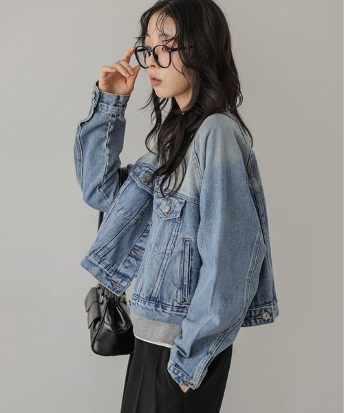 AMELY(エミリー)の「ヴィンテージライク クロップドデニムジャケット /羽織り/ライトアウター(その他アウター・レディース・ライトブルー/ブルー/ブラック・フリー)」の7枚目の写真