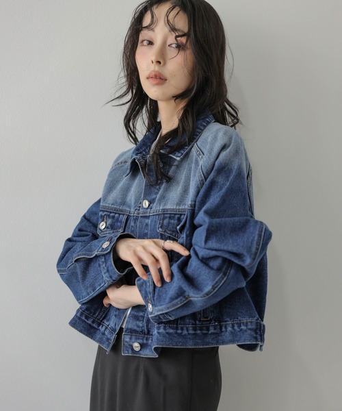 AMELY(エミリー)の「ヴィンテージライク クロップドデニムジャケット /羽織り/ライトアウター(その他アウター・レディース・ライトブルー/ブルー/ブラック・フリー)」の12枚目の写真