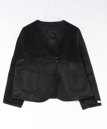 ウールブレンドノーカラーショートコート