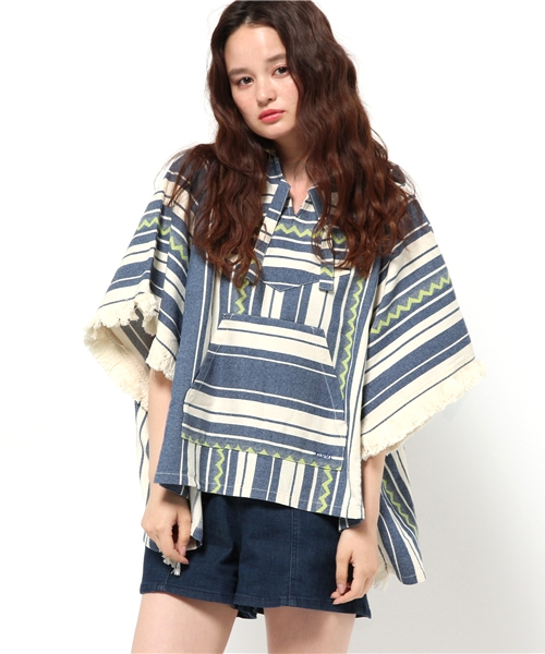 X-girl(エックスガール)の「【mini掲載】MEXICAN PONCHO /ポンチョ/メキシカン/トップス(その他トップス・レディース・ブルー/ホワイト・ONE SIZE)」の2枚目の写真