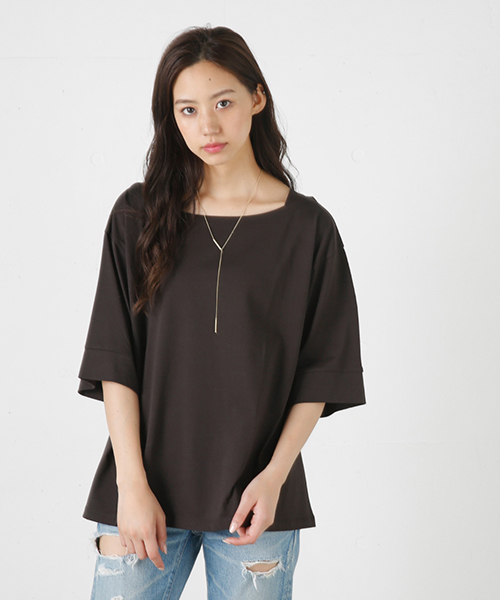 MOUSSY（マウジー）の「COTTON RIBBON LOOSE TOPS J（Tシャツ/カットソー・レディース・ブラック/ホワイト/ブラウン・FREE）」の2枚目の写真