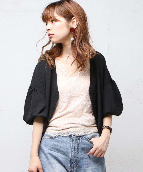 natural couture(ナチュラルクチュール)の「レースカップ付フレンチスリーブ(Tシャツ/カットソー・レディース・アイボリー/ブラック/ピンクベージュ/ボルドー・FREE)」の1枚目の写真