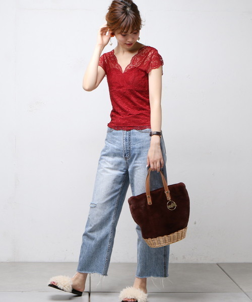 natural couture(ナチュラルクチュール)の「レースカップ付フレンチスリーブ(Tシャツ/カットソー・レディース・アイボリー/ブラック/ピンクベージュ/ボルドー・FREE)」の11枚目の写真