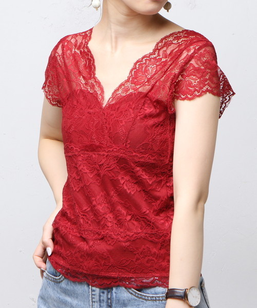 natural couture(ナチュラルクチュール)の「レースカップ付フレンチスリーブ(Tシャツ/カットソー・レディース・アイボリー/ブラック/ピンクベージュ/ボルドー・FREE)」の12枚目の写真