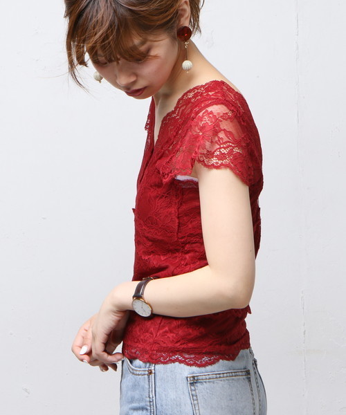 natural couture(ナチュラルクチュール)の「レースカップ付フレンチスリーブ(Tシャツ/カットソー・レディース・アイボリー/ブラック/ピンクベージュ/ボルドー・FREE)」の13枚目の写真