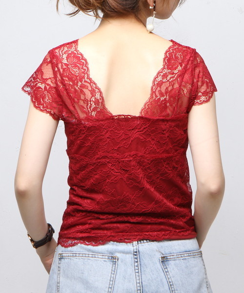 natural couture(ナチュラルクチュール)の「レースカップ付フレンチスリーブ(Tシャツ/カットソー・レディース・アイボリー/ブラック/ピンクベージュ/ボルドー・FREE)」の14枚目の写真